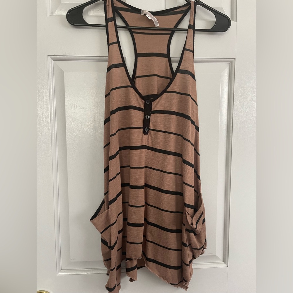 Striped Tan and Black Women's Tank Top